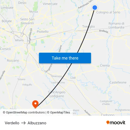 Verdello to Albuzzano map
