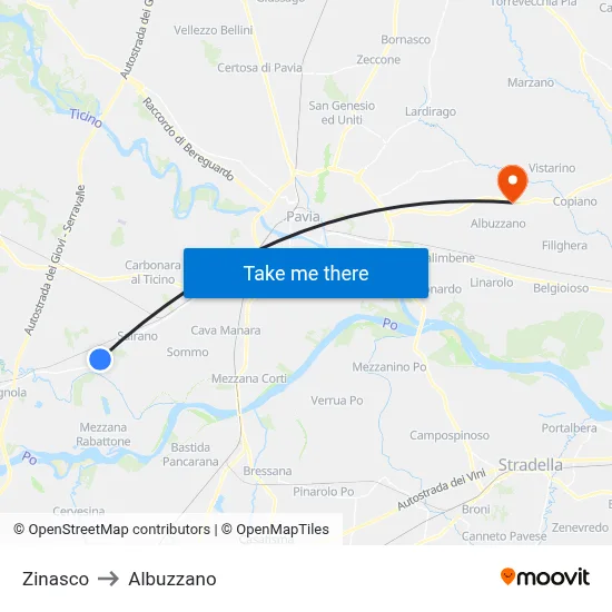 Zinasco to Albuzzano map