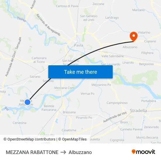 Mezzana Rabattone to Albuzzano map