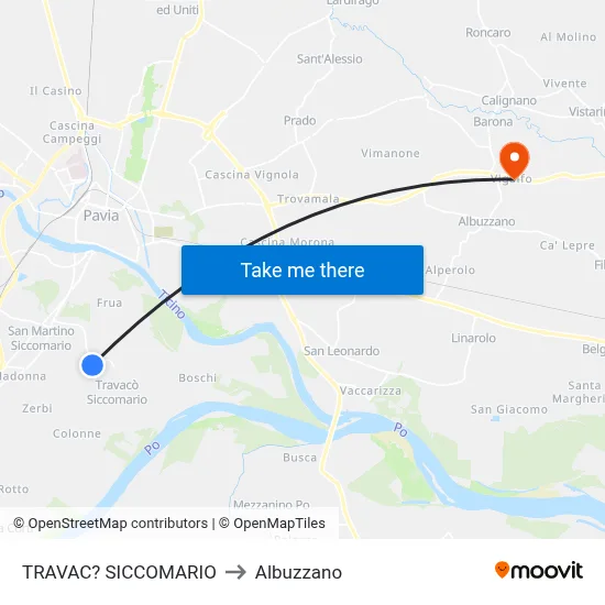 Travacò Siccomario to Albuzzano map