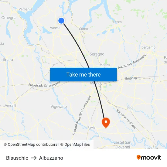 Bisuschio to Albuzzano map