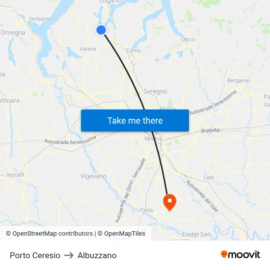 Porto Ceresio to Albuzzano map