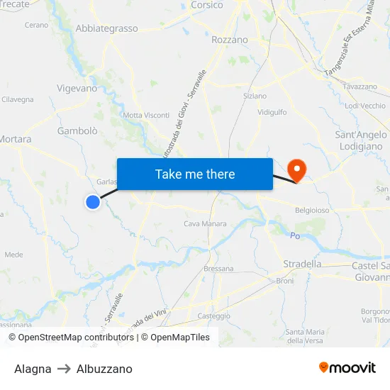 Alagna to Albuzzano map