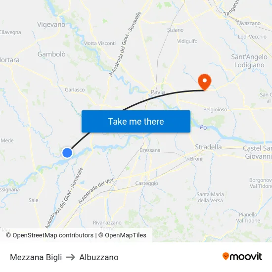 Mezzana Bigli to Albuzzano map