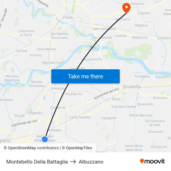Montebello Della Battaglia to Albuzzano map