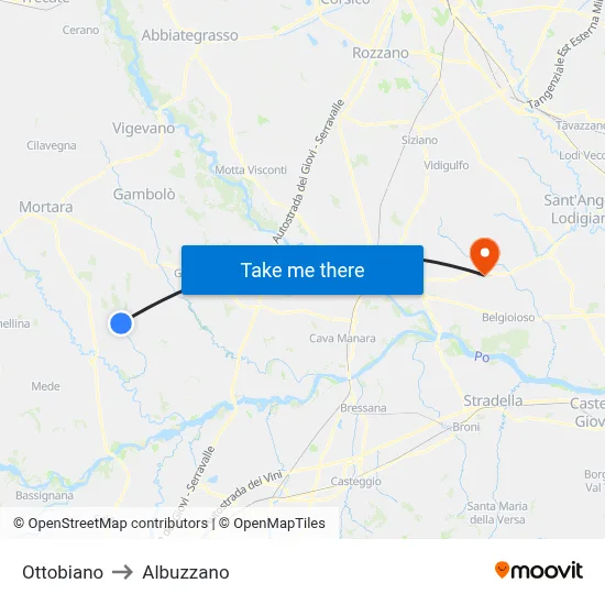 Ottobiano to Albuzzano map