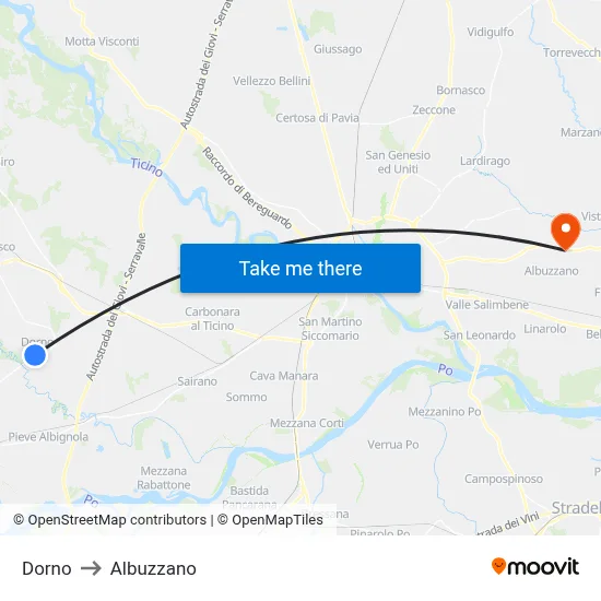 Dorno to Albuzzano map