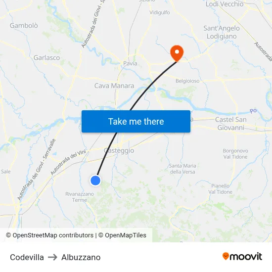 Codevilla to Albuzzano map
