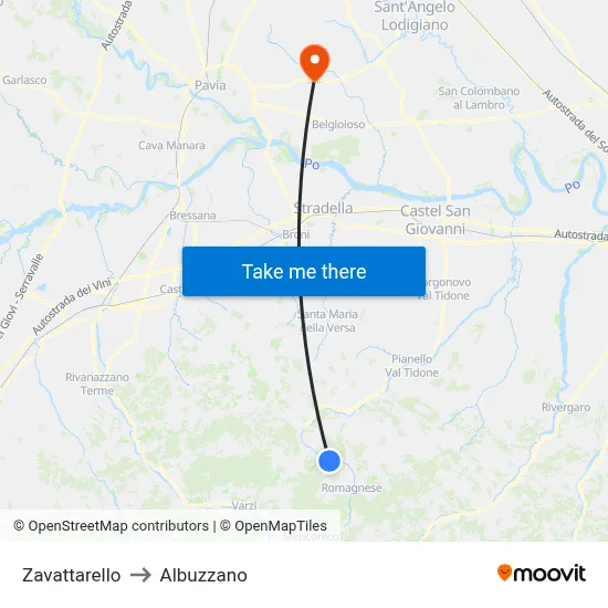 Zavattarello to Albuzzano map