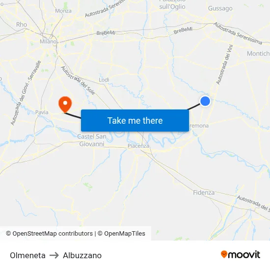 Olmeneta to Albuzzano map