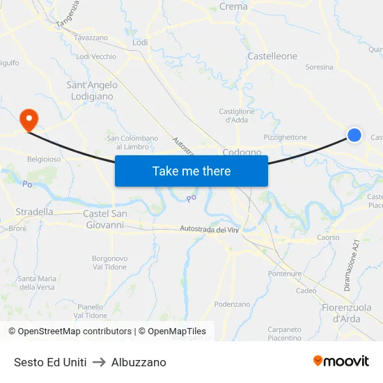 Sesto Ed Uniti to Albuzzano map