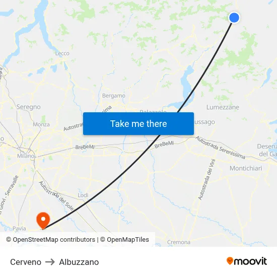 Cerveno to Albuzzano map