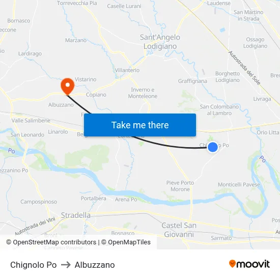Chignolo Po to Albuzzano map