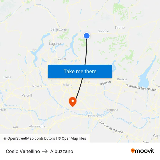 Cosio Valtellino to Albuzzano map