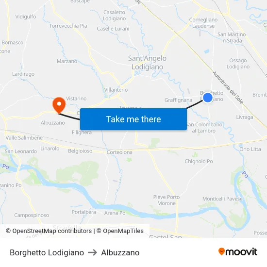 Borghetto Lodigiano to Albuzzano map