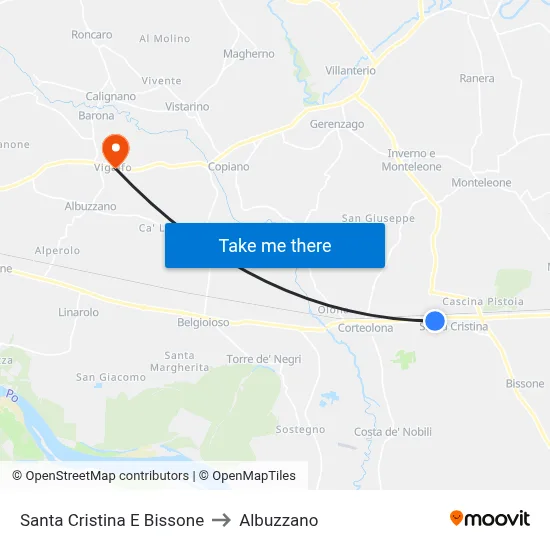 Santa Cristina And Bissone to Albuzzano map