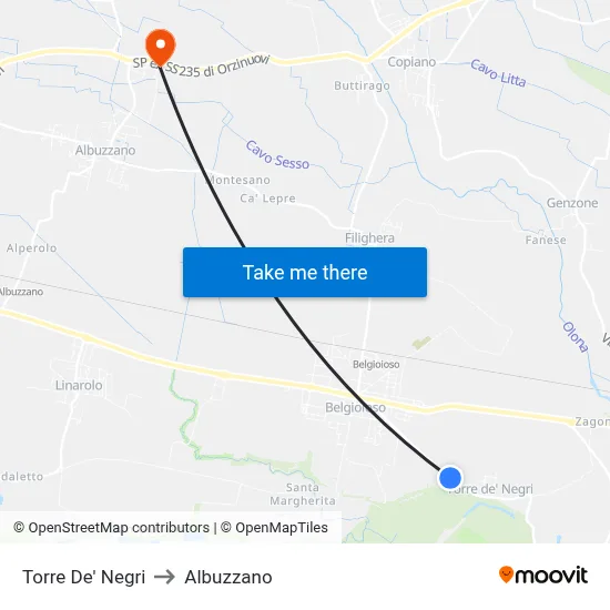 Torre De' Negri to Albuzzano map