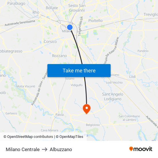 Milano Centrale to Albuzzano map