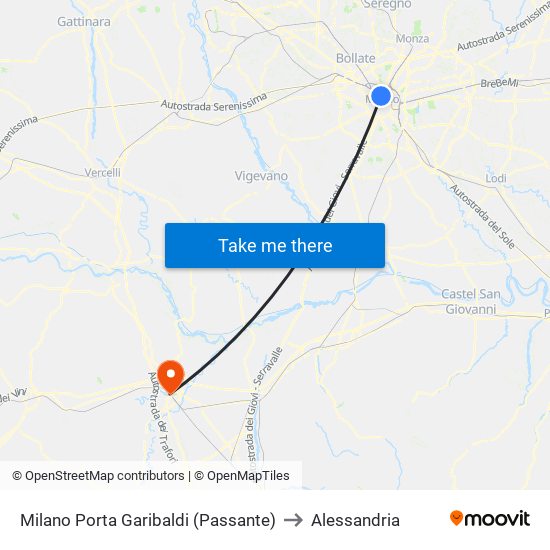Milano Porta Garibaldi (Passante) to Alessandria map