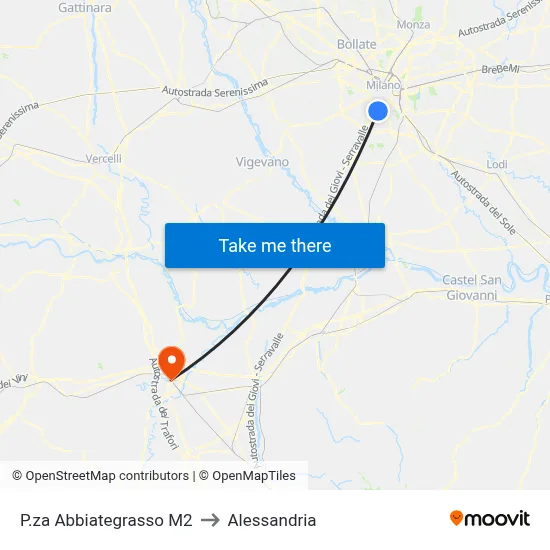Piazza Abbiategrasso M2 to Alessandria map