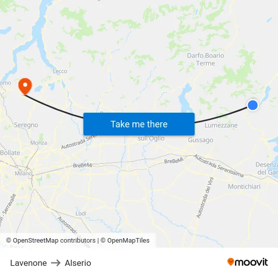 Lavenone to Alserio map