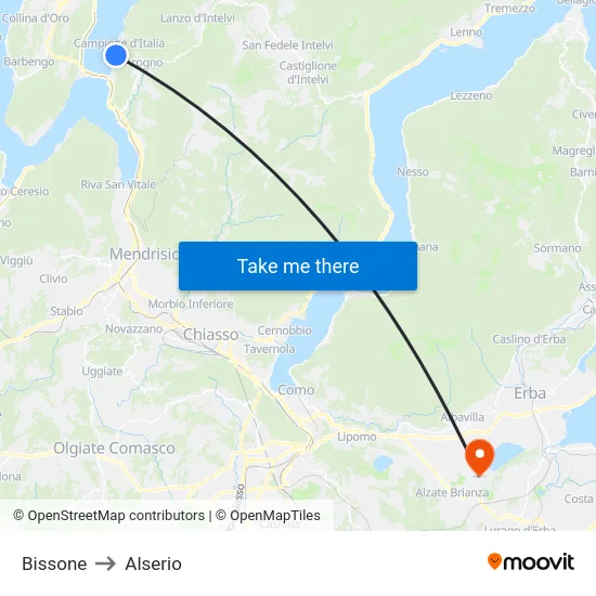 Bissone to Alserio map