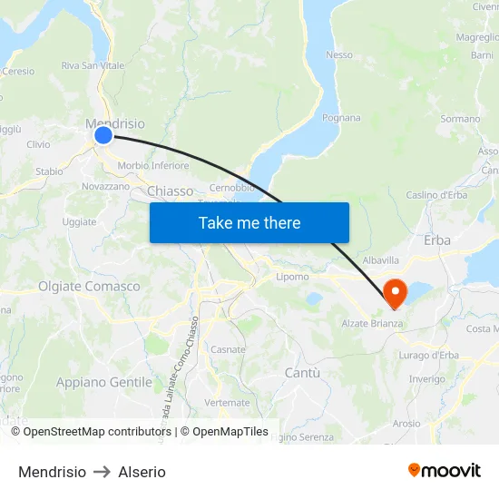 Mendrisio to Alserio map