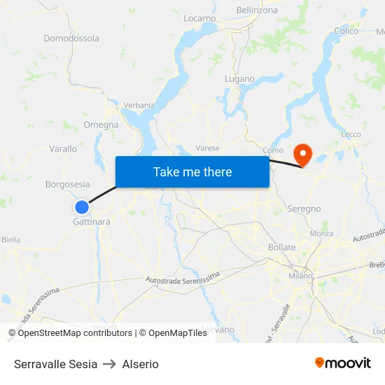 Serravalle Sesia to Alserio map
