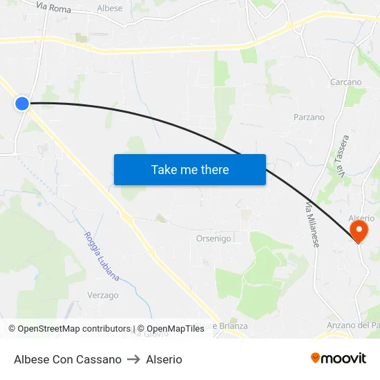 Albese con Cassano to Alserio map