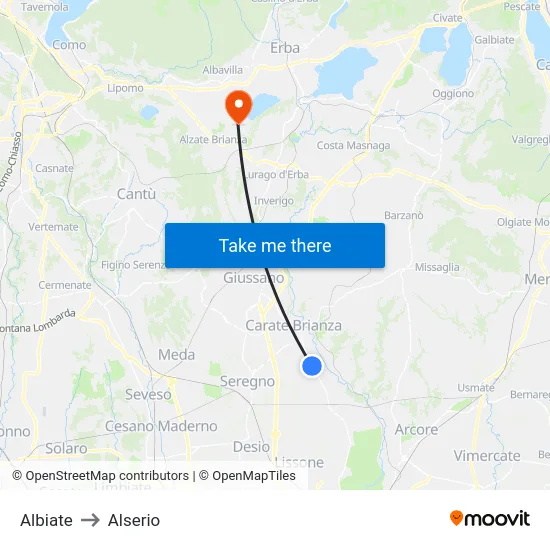 Albiate to Alserio map