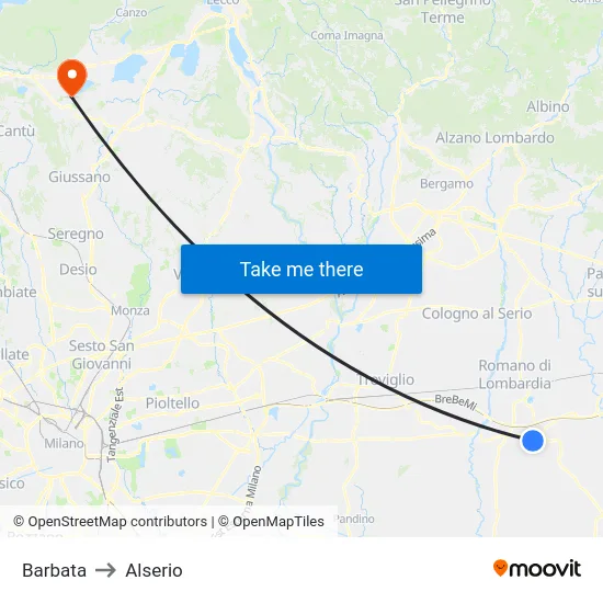 Barbata to Alserio map