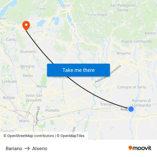 Bariano to Alserio map