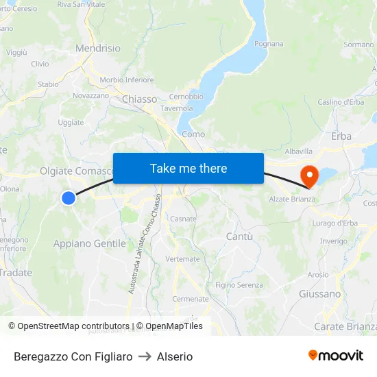 Beregazzo con Figliaro to Alserio map