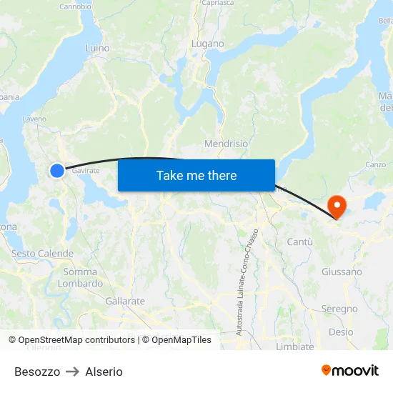 Besozzo to Alserio map