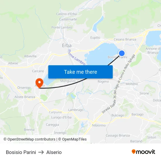 Bosisio Parini to Alserio map