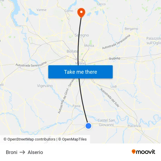 Broni to Alserio map