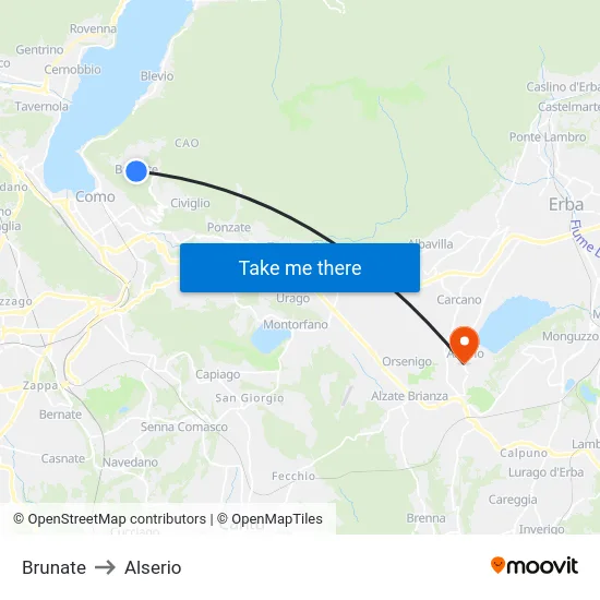 Brunate to Alserio map