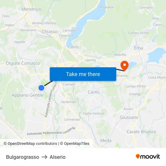 Bulgarograsso to Alserio map