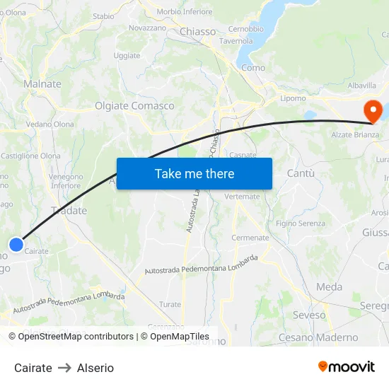 Cairate to Alserio map