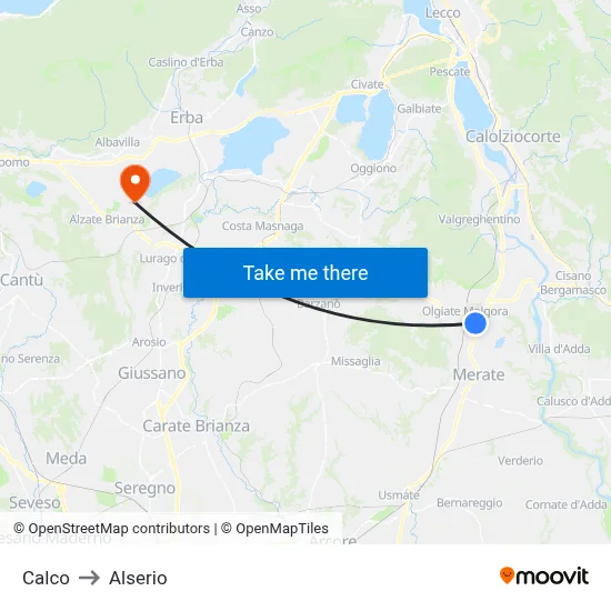 Calco to Alserio map