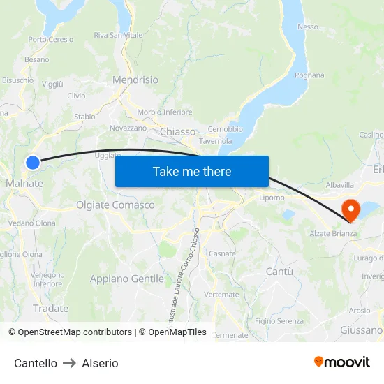 Cantello to Alserio map