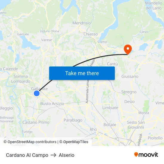Cardano al Campo to Alserio map
