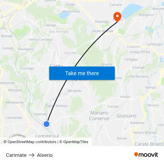 Carimate to Alserio map