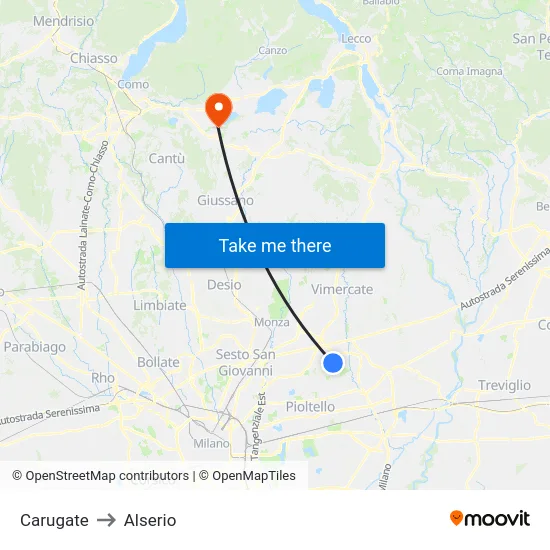 Carugate to Alserio map