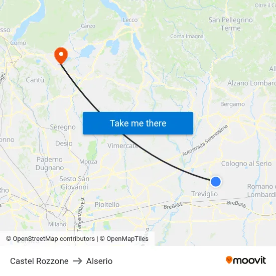 Castel Rozzone to Alserio map