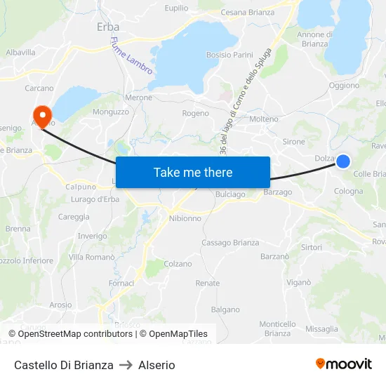 Castello di Brianza to Alserio map