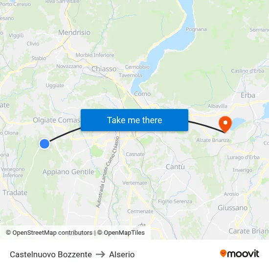 Castelnuovo Bozzente to Alserio map