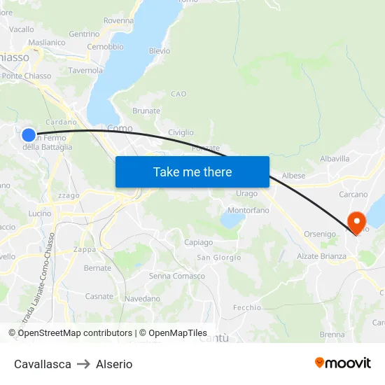 Cavallasca to Alserio map