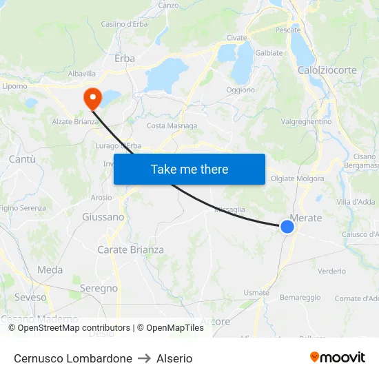 Cernusco Lombardone to Alserio map