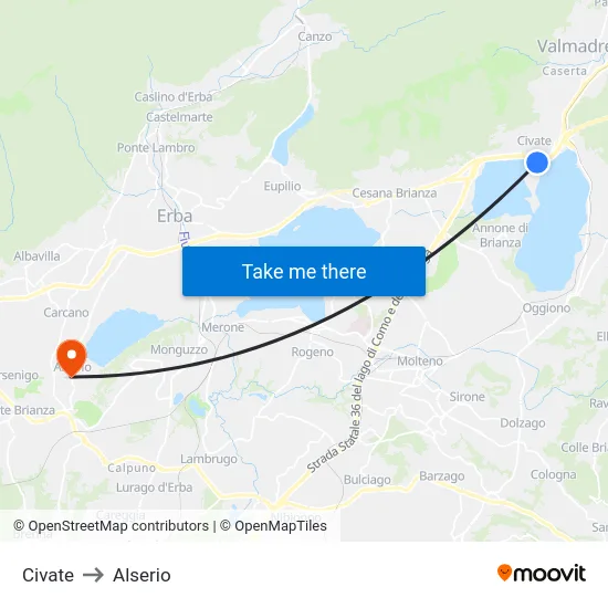 Civate to Alserio map